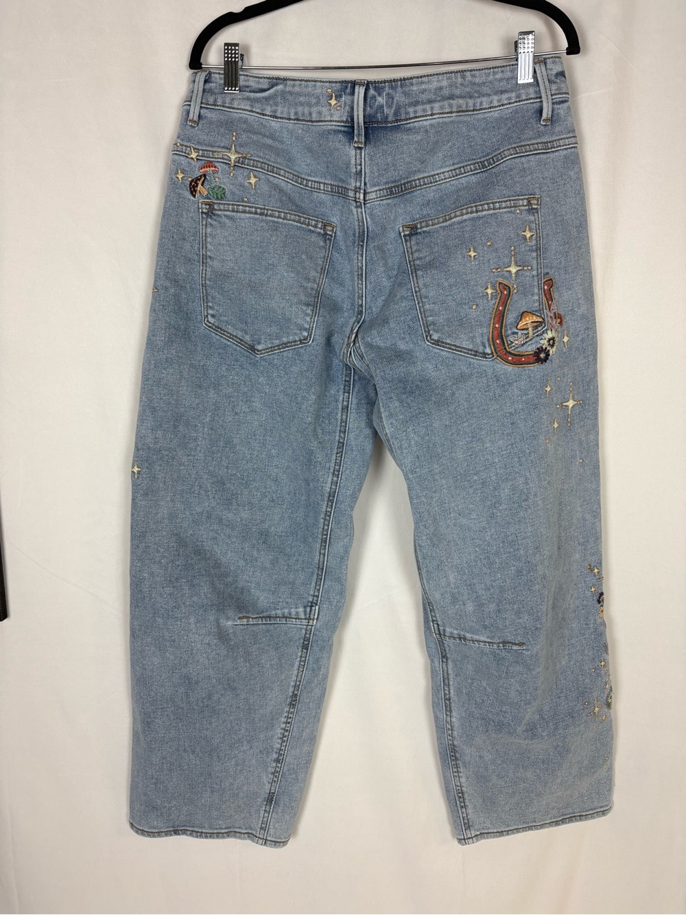 DRIFTWOOD Light Blue Wide Leg Jeans with Colorful Embroidered Motif - Picture 7 of 11